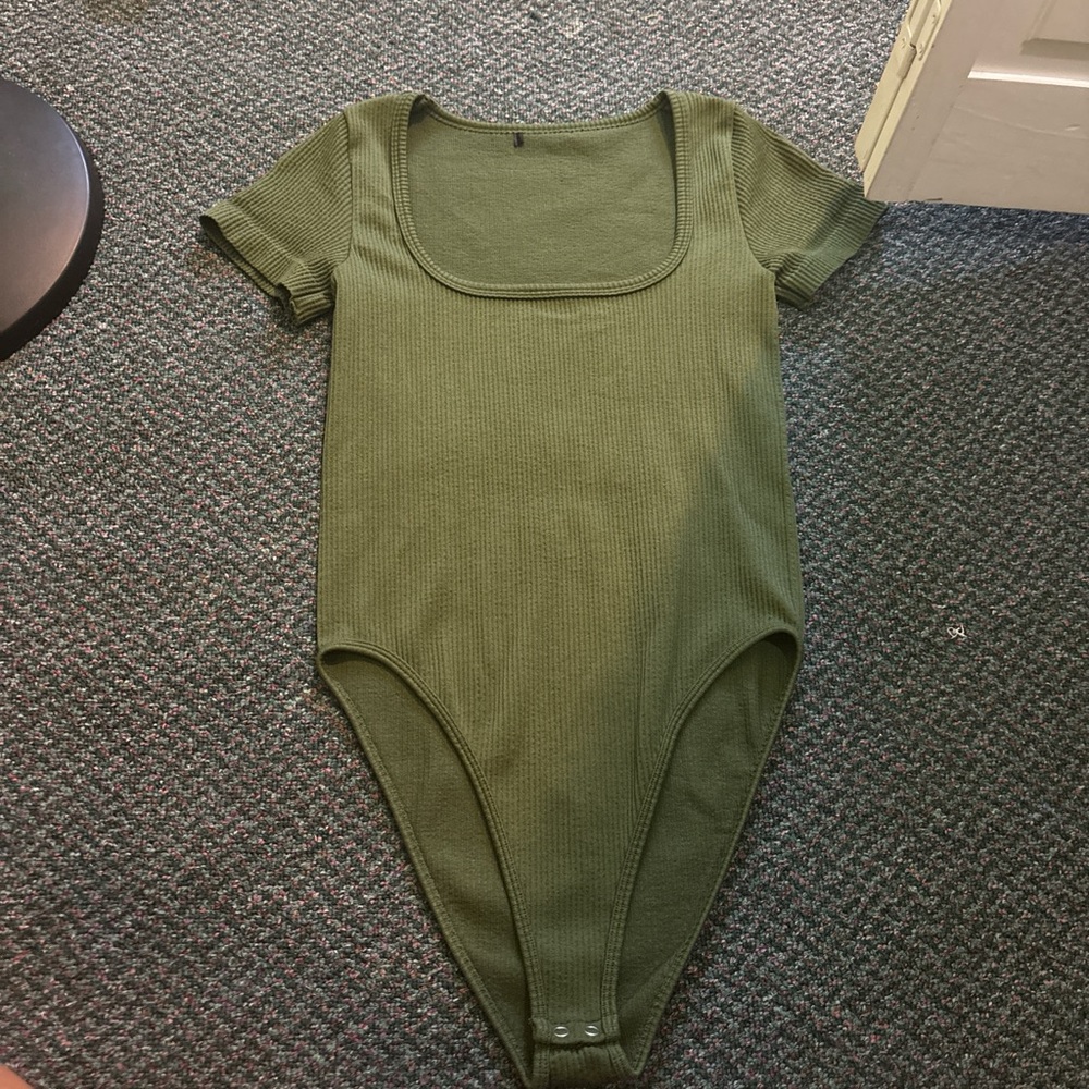 Forever 21 Olive Green Ribbed Bodysuit